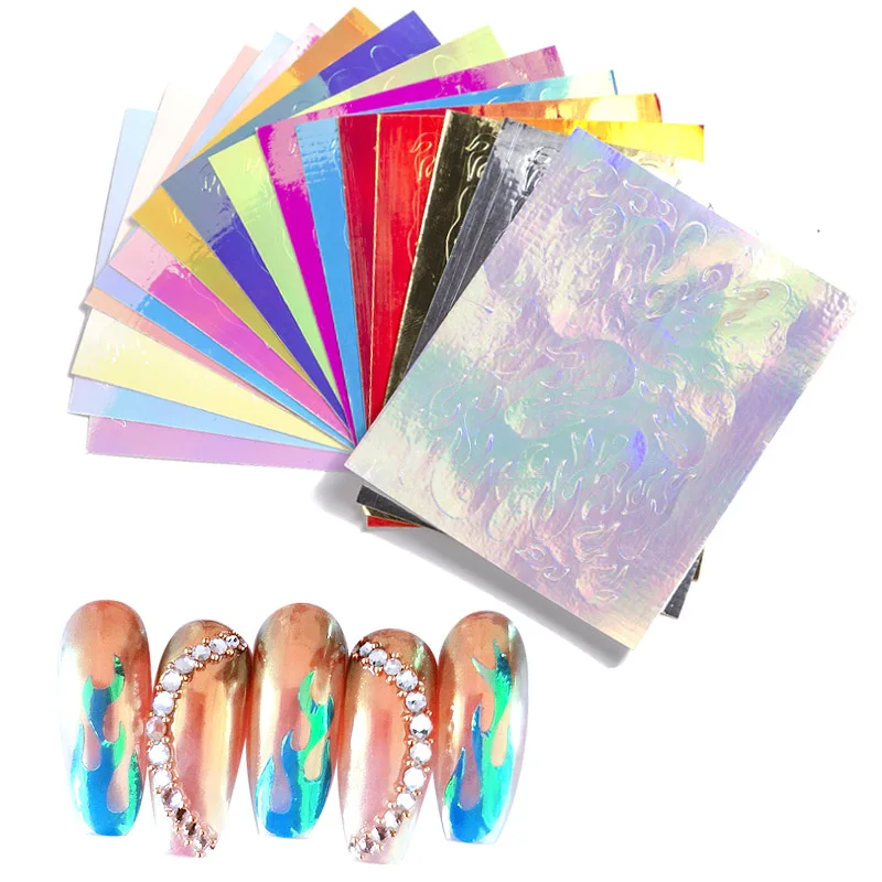 16pcs mixed color TSZS 16 шт./партия форма пламени наклейки для дизайна ногтей DIY украшения для ногтей Акриловые аксессуары для ногтей - Цвет: 16pcs mixed color