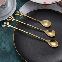 stainless steel creative long handle dessert leaf spoon tableware gift with souvenir coffee stirring spoon tool