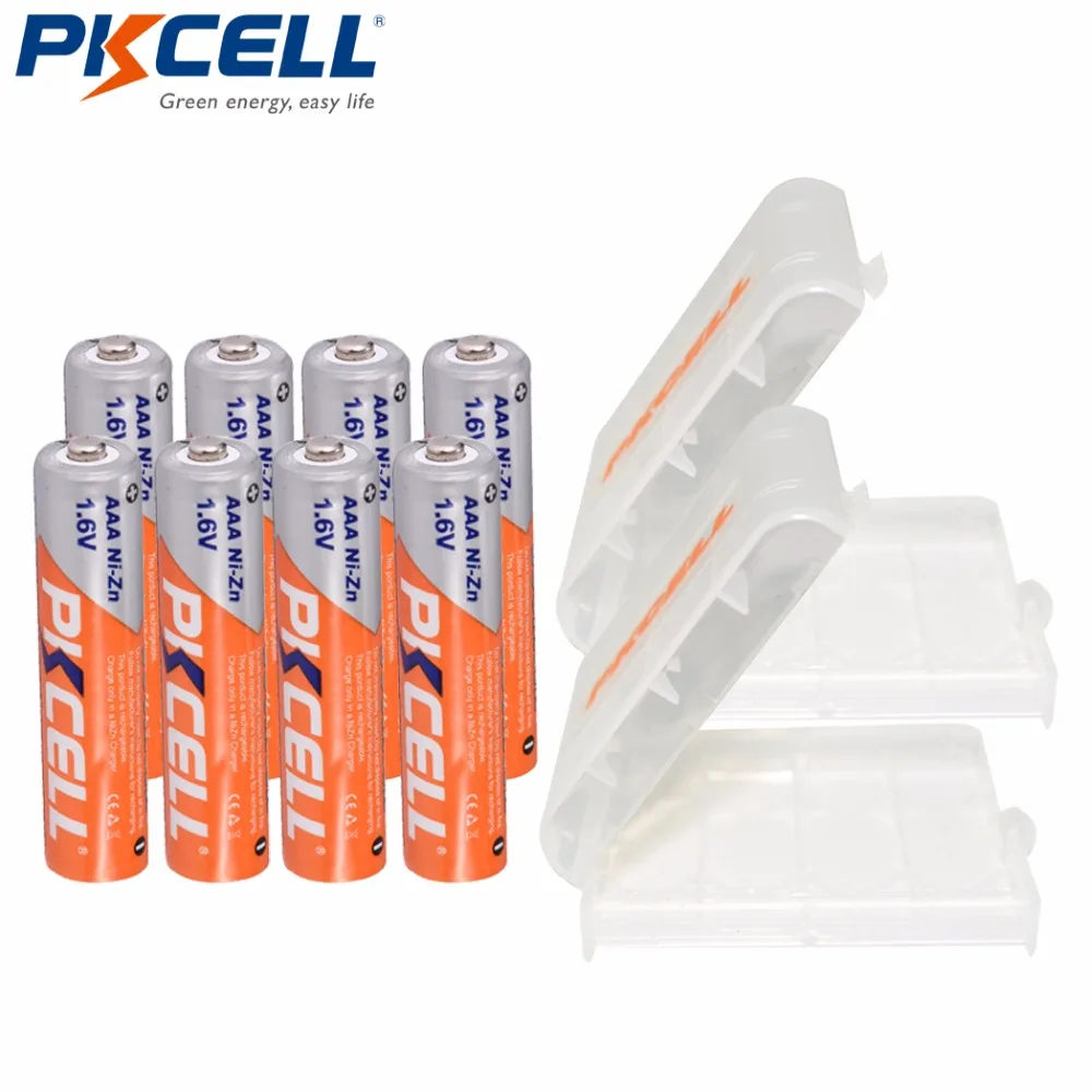 

8PC PKCELL1.6V AAA Battery NIZN AAA Rechargeable batteries Ni-Zn 900mWh With 2PC Battery Hold Case Box AA AAA for toys camera