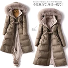 Женский пуховик с мехом лисы, 90% белый утиный пух, длинные пальто на молнии с широкой талией, новинка 2020