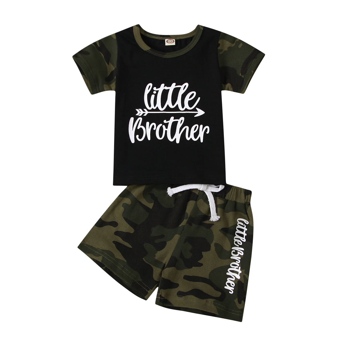 

OPPERIAYA Baby Boys Short-sleeve Tops Shorts Summer casual Set Fashion Letter print Round Neck Tops and Camouflage Short Pants