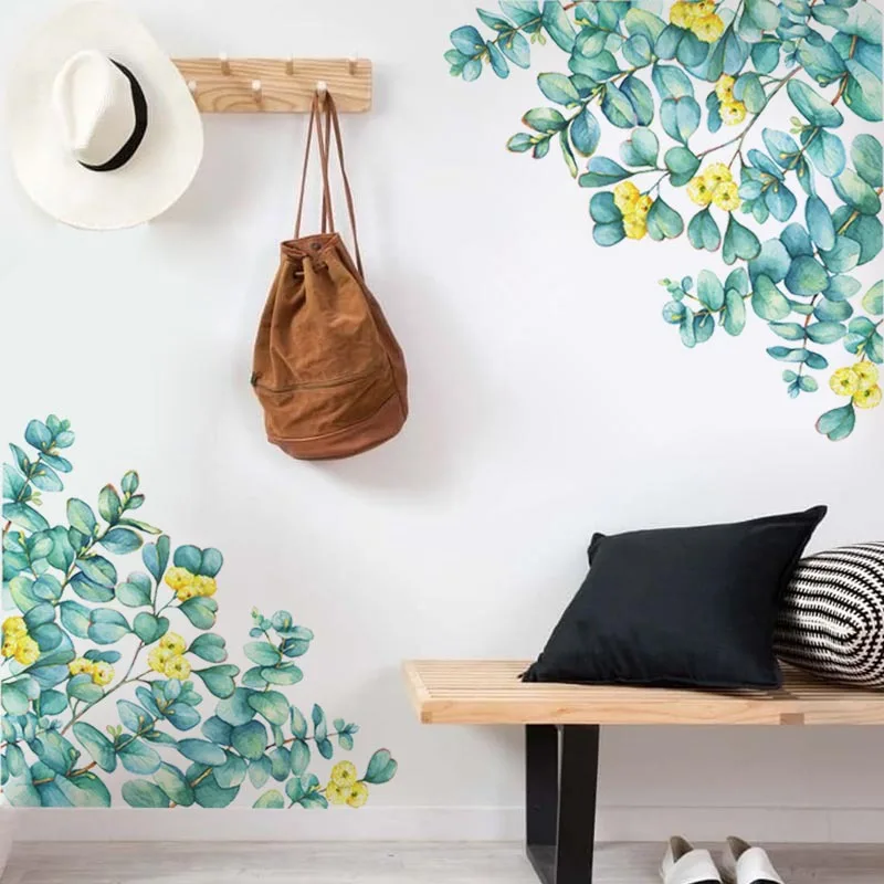 Новые зеленые листья цветы наклейки на стену Желтые Солнечные домашний ТВ фон