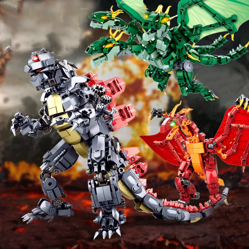 Креативный гигантский строительный блок Godzillaingly Ghidrahed Rodaned кирпичи из