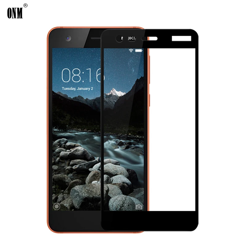 Полное покрытие закаленного стекла для Nokia 2, защитная пленка для экрана 5,0 дюймов, электропокрытие.