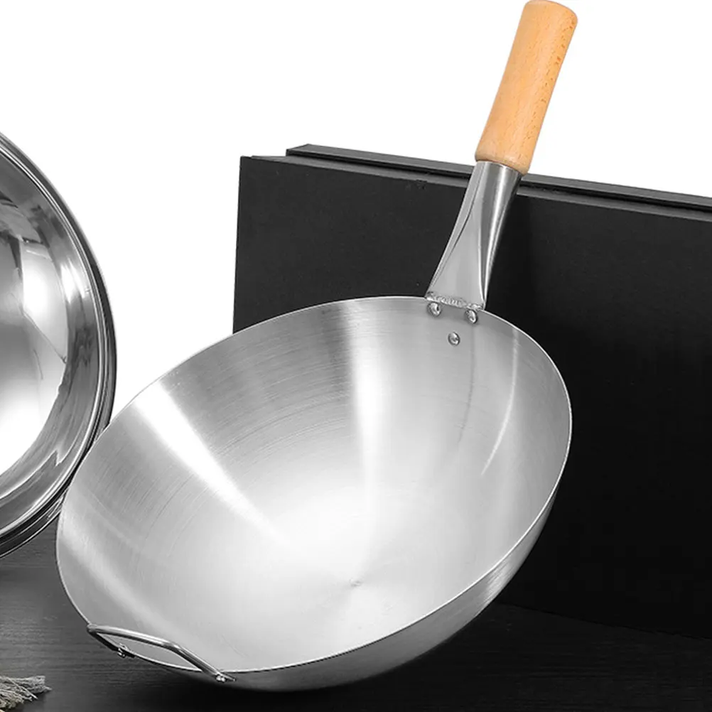 

30/32cm Stainless Steel Single Handle Wok Non-Stick Frying Pan Gas Wok Cooker Pan Kitchen Cookware