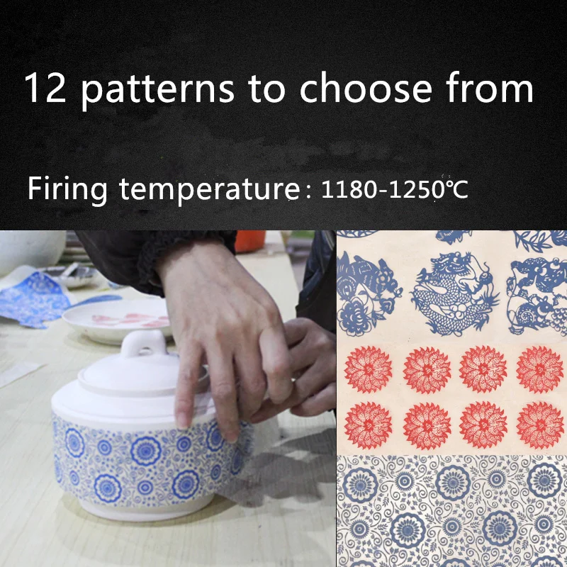

12PCS/set transfer paper Ceramic underglaze Colorful flower paper Blue and White Sticker 54x37cm High Temperature Ceramic decals