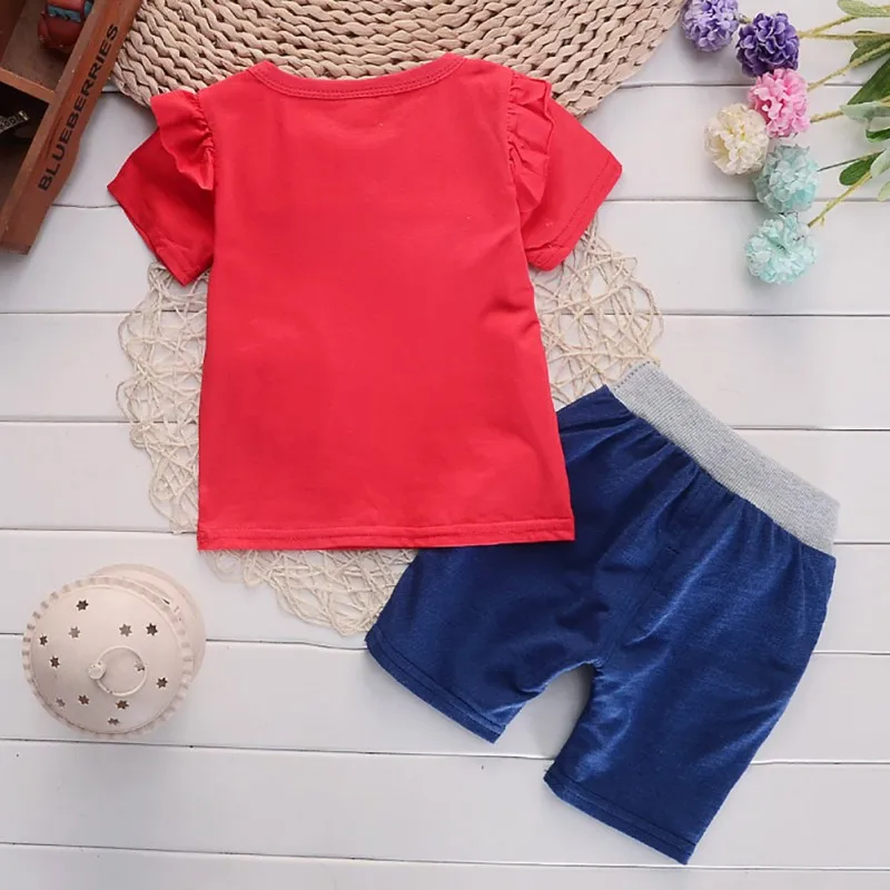 Baby Girls Clothing Sets Summer Cothes Children Print Cute Animal Cartoon Short Top+Short Pants Suit 0-4T | Детская одежда и обувь