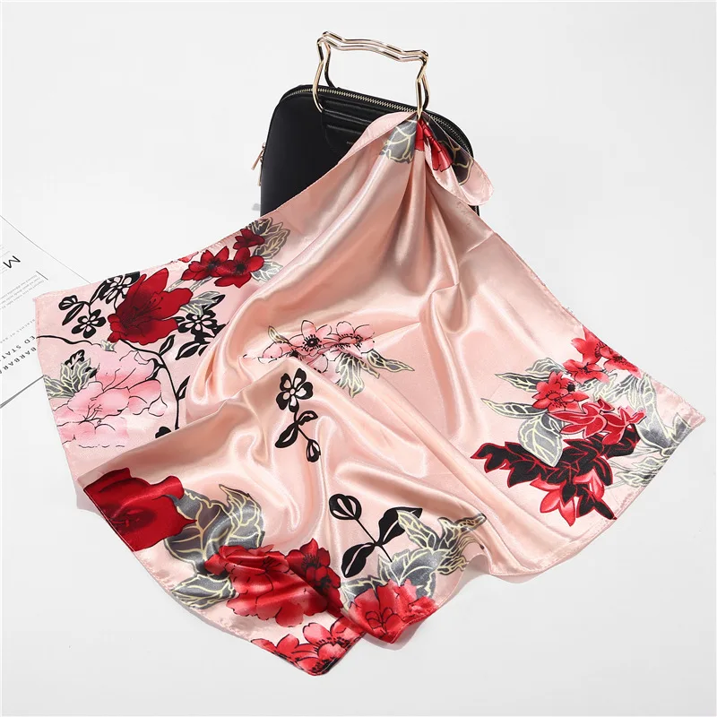 Женский Шелковый атласный шарф милый с цветочным принтом 60*60 см Маленькая шаль