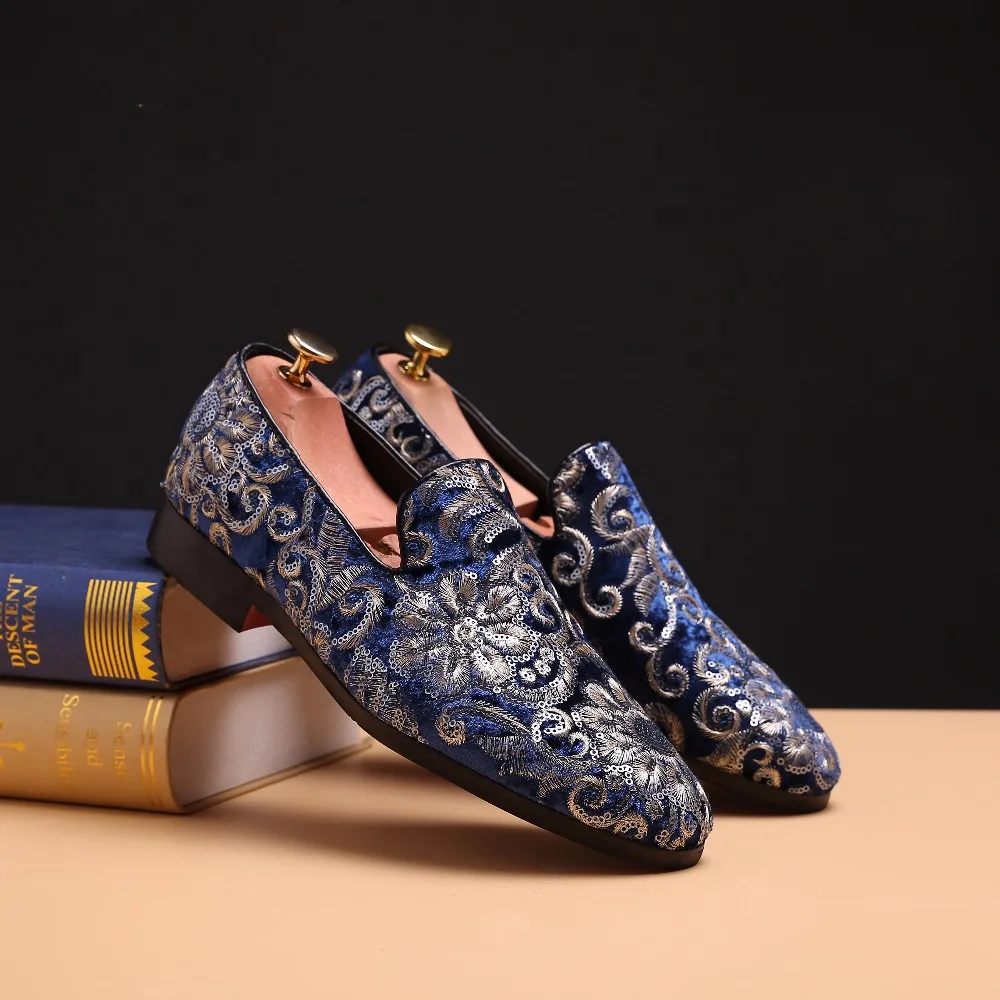 Nes Men Fashion Embroidery Business Shoes Doug Suede Leather Pointed Toe Classic Wedding Slip-On Penny Casual Flat Size58 | Обувь