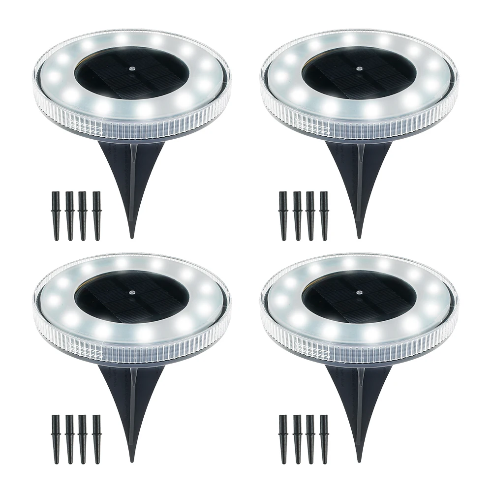 

4Pcs Solar Ground Light 12 LEDs Solar Garden Light IP44 Waterproof Garden Pathway Deck Lights Outdoor Disk Light for Lawn Road