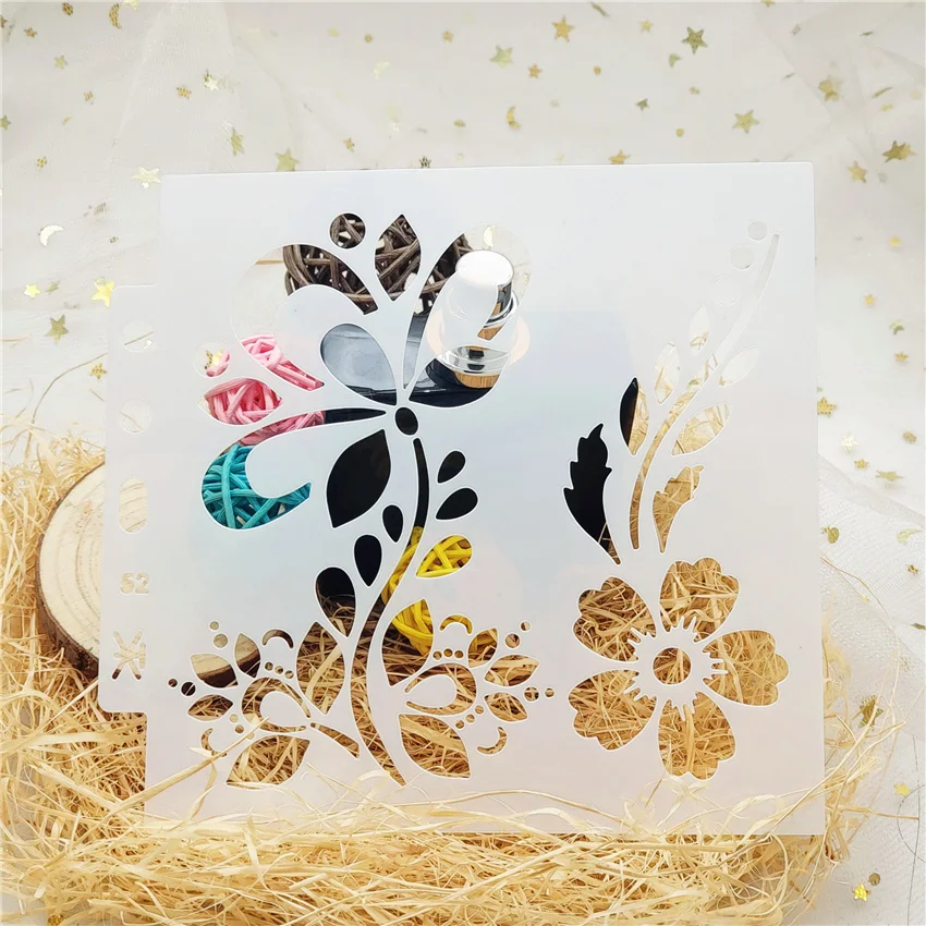 13x14 см c бутоном цветка для скрап-Трафареты спрей Пластик пресс-форм щит форма