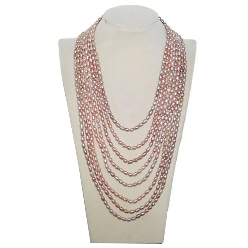 18-30 inches Long Chain Natural Lavender Rice Shaped Freshwater Pearl Necklace
