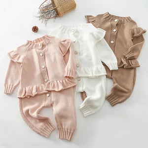 Infant Baby Girls Knitting Solid Color Jumpsuit One piece Outfit Spring Autumn Baby Girls Clothes Ba