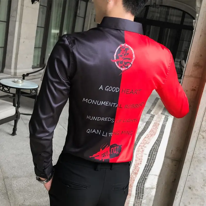 

Stay Social Shirt for Men Blouse Long Sleeve Fashion Letter spell design Chinese style Casual Men's Shirt New arrival