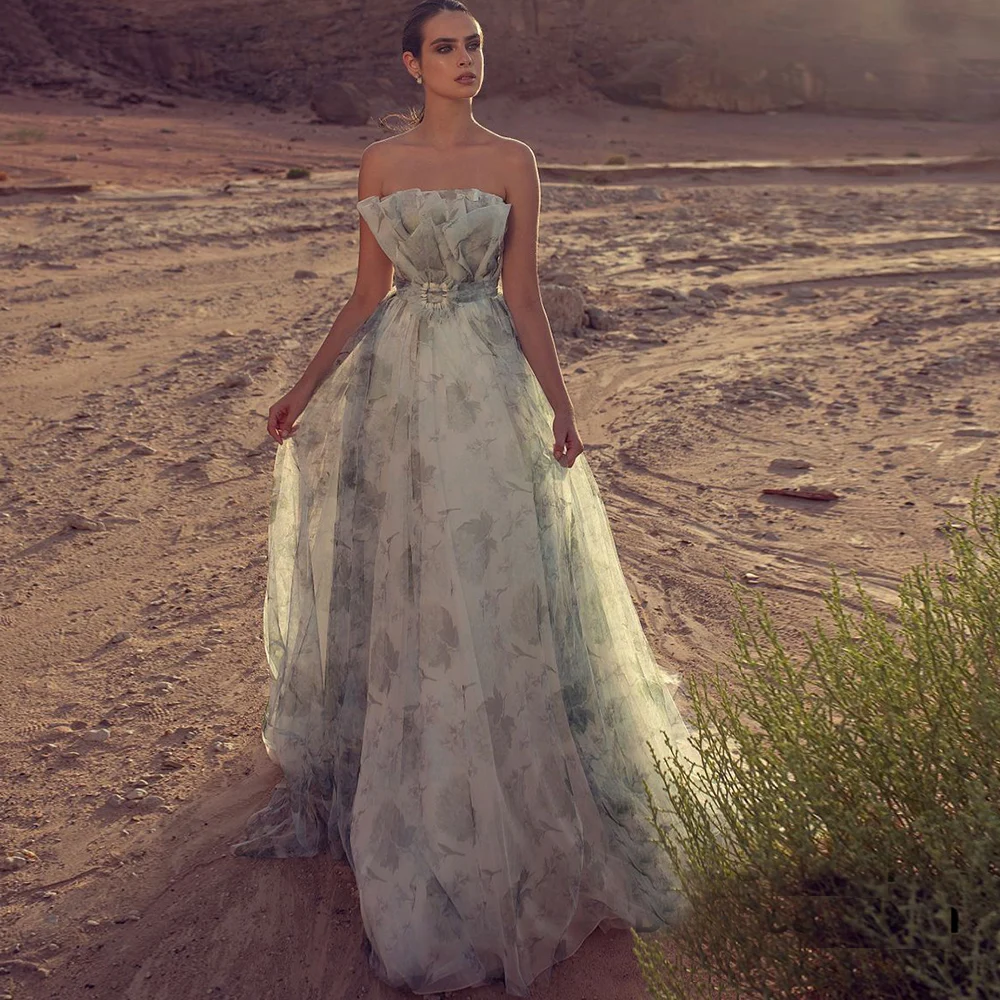 

Свадебные платья в стиле бохо щедрый трапециевидный без рукавов с фестонами тюлевый с поясом узором Свадебные платья со шнуровкой сзади со ...