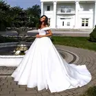 Простое Белое Атласное Свадебное Платье-бохо с открытыми плечами, атласное платье невесты с открытой спиной, размера плюс свадебные платья