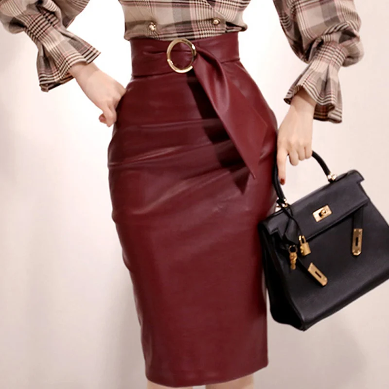 FLOYLYN весенние женские юбки из искусственной кожи с высокой талией и поясом