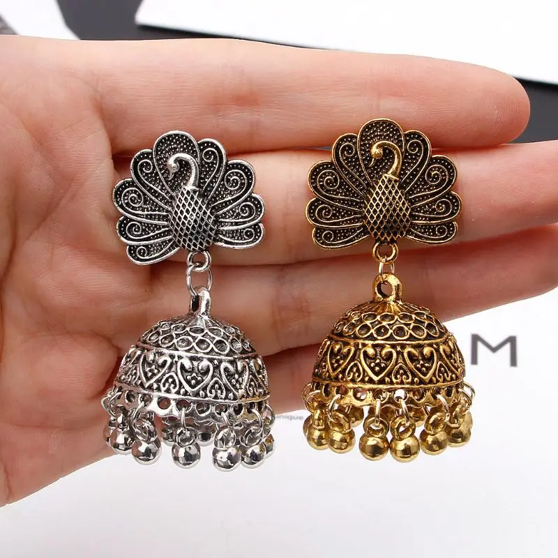 Бохо Винтаж Павлин Jhumka индийский этнический Болливуд Цыганский родовой висячие