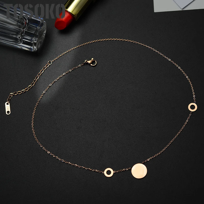 

TOSOKO TICTOK INS Circle Clavicle Necklace For Women Fashion Stainless Steel Jewelry BSP240