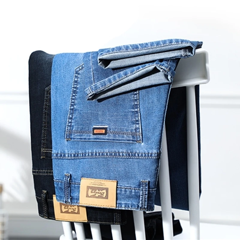 

New men's business casual jeans Classic straight loose stretch trousers Fashion high waist slim solid color pants 2020 autumn