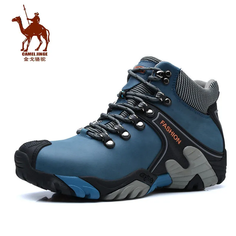 High Quality Blue Men's Hiking Shoes Outdoor High Top Hunting Boots Men Genuine Leather Comfortable Trekking Boots Big Size 46