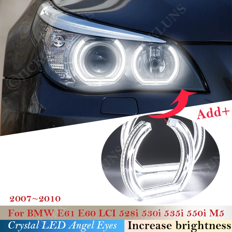

For BMW E61 E60 LCI 528i 530i 535i 550i M5 2007~2010 DTM Style Crystal LED Angel Eyes Halo Rings Light kits Halogen Headlight