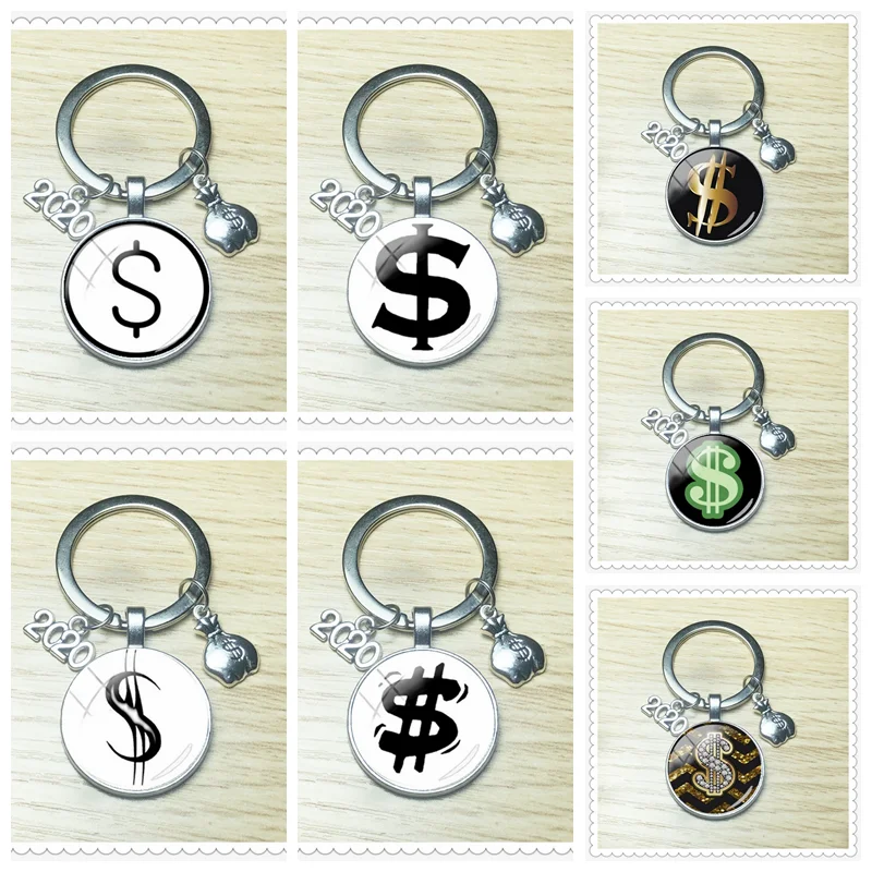 Стильный выпуклый стеклянный брелок с логотипом доллара подвеской кошельком