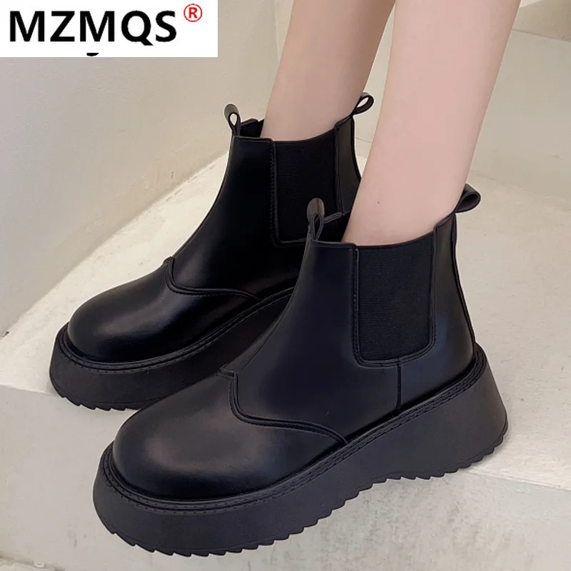 

Женские ботильоны челси на платформе, повседневные простые ботинки из искусственной кожи с круглым носком, осень 2021