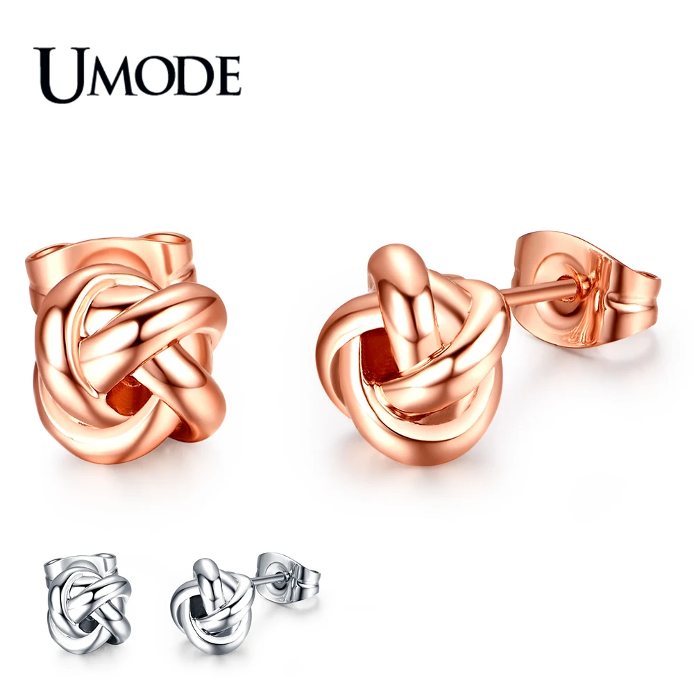 Женские серьги-гвоздики с узлом UMODE модные серьги цвета розового золота