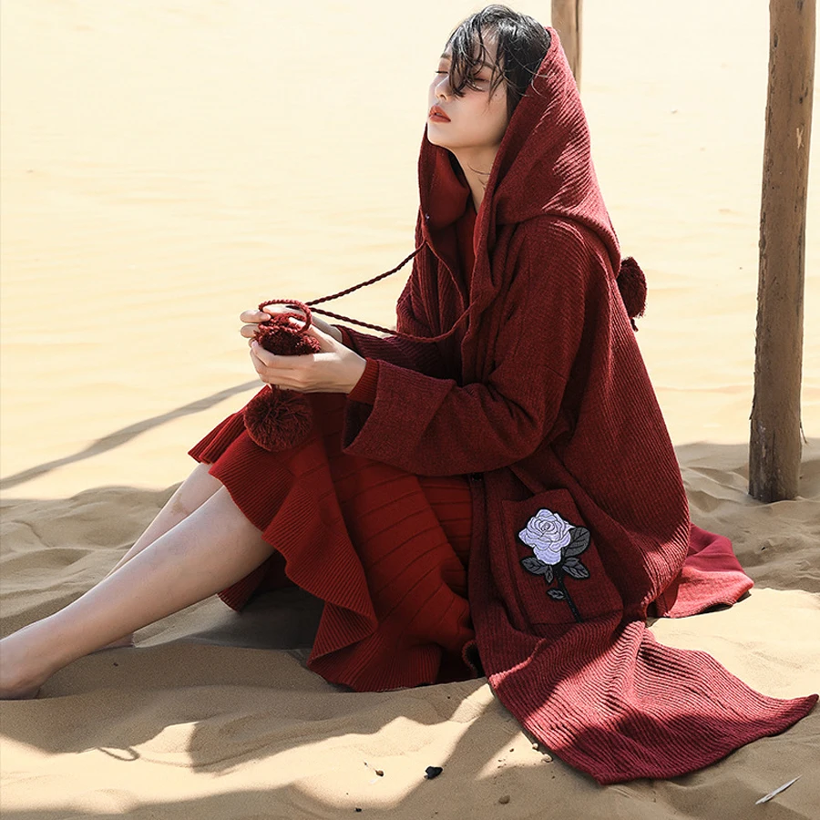 TEELYNN hooded jacket for women Pockets Floral Embroidery long sleeve Open Stitch Hooded Coat sexy Side slit loose Female | Женская