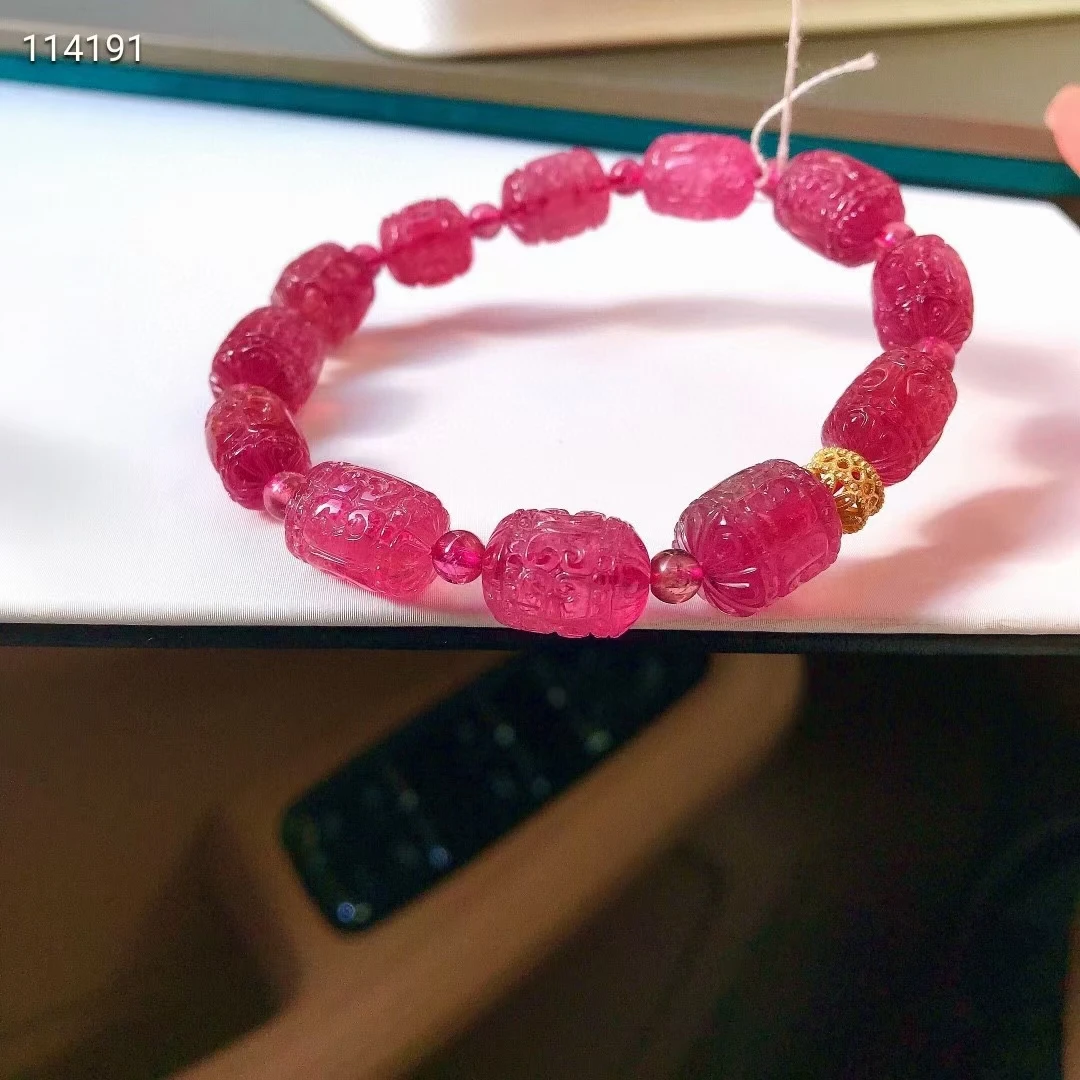 

Genuine Natural Red Tourmaline Quartz Bracelet 12/10mm Carved Clear Barrel Beads Brazil Women Men Crystal AAAAAA