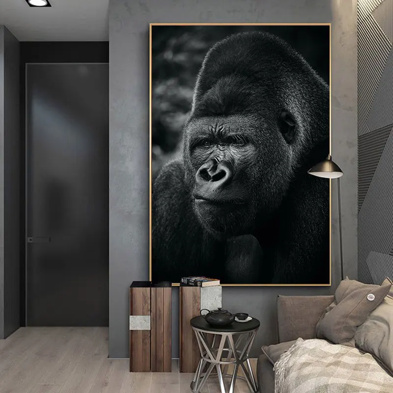 Современный черный гориллы холст Картины обезьяна Wall Art постеры с животными и