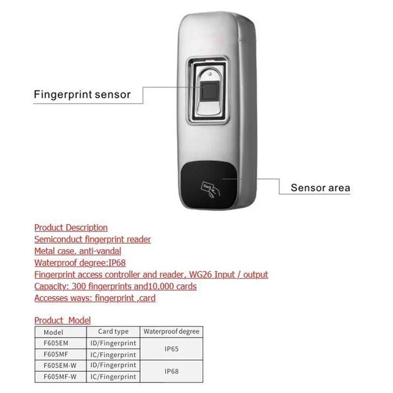 

Fingerprint Recognition Device Fingerprint Reader Wiegand Output Waterproof and Dust-Proof for Access Control System