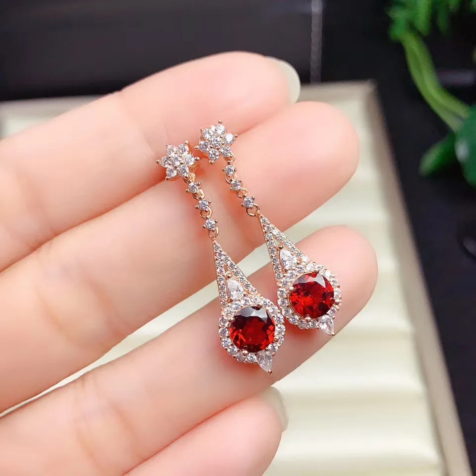 Natural Garnet Earrings S925 Sterling Silver White Gold &amp Rose Crimson Jewel Vintage Court Style Gift for Women | Украшения и