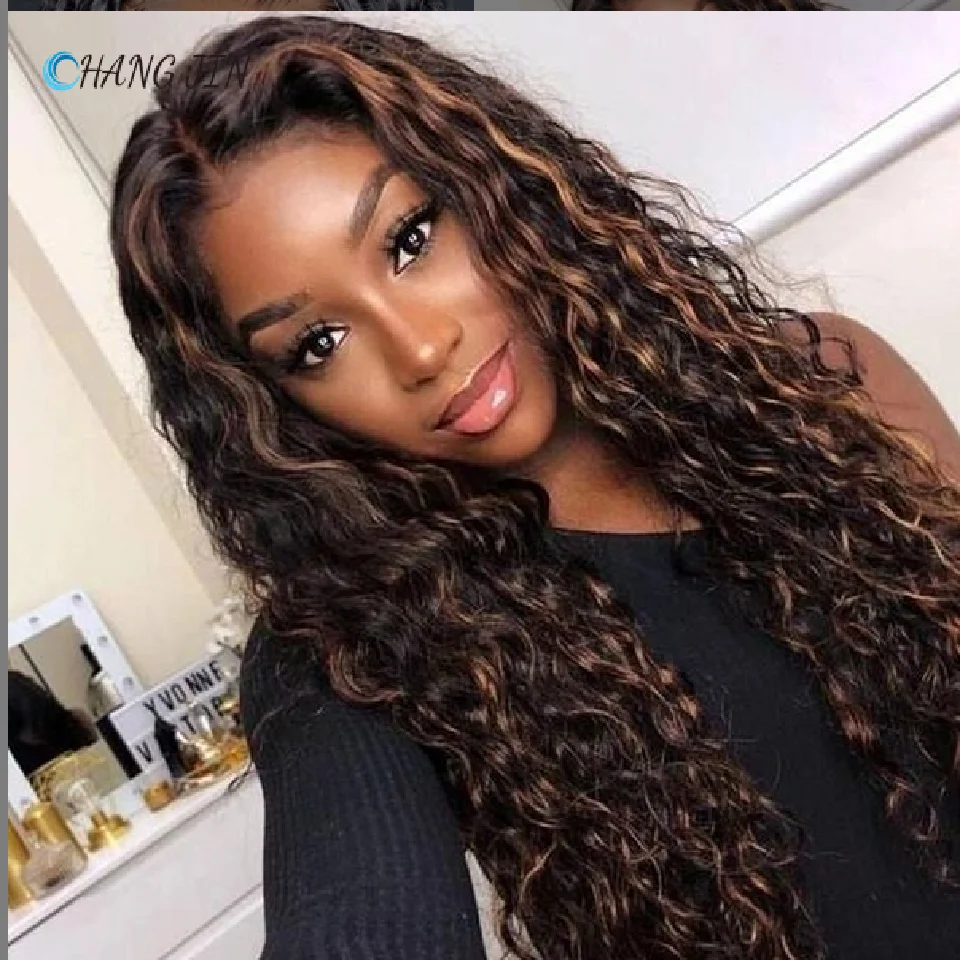 

CHANGJIN Highlight Blonde Lace Human Hair Wigs for Women Longue Curly Brown Colored Peruca Lisse Brazilian Naturales Pre Plucke