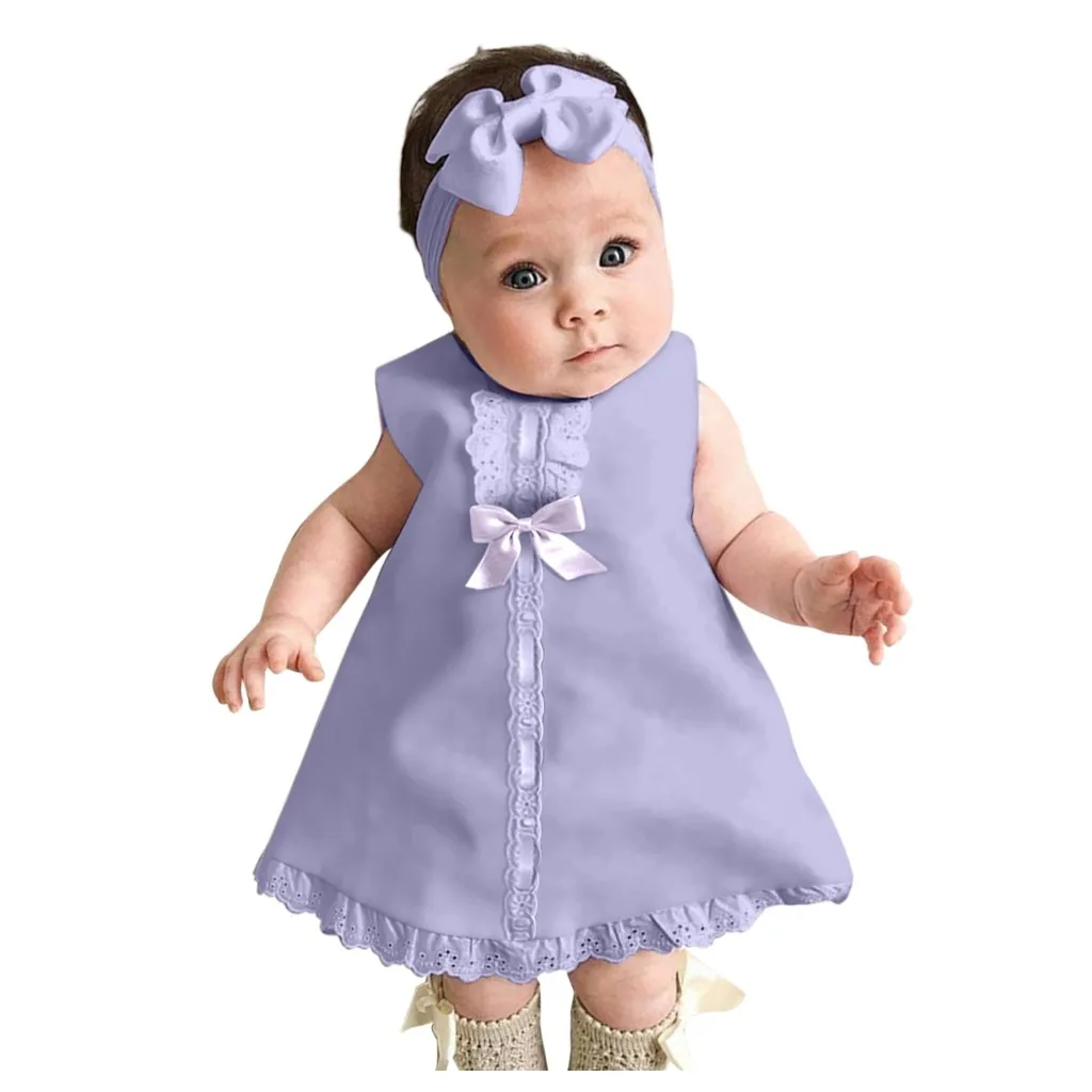 

Beach Dress Summer Dress Girls' Long Dress Newborn Baby Girl Sleeveless Casual Maxi Bow Dresses+headband Set Outfit