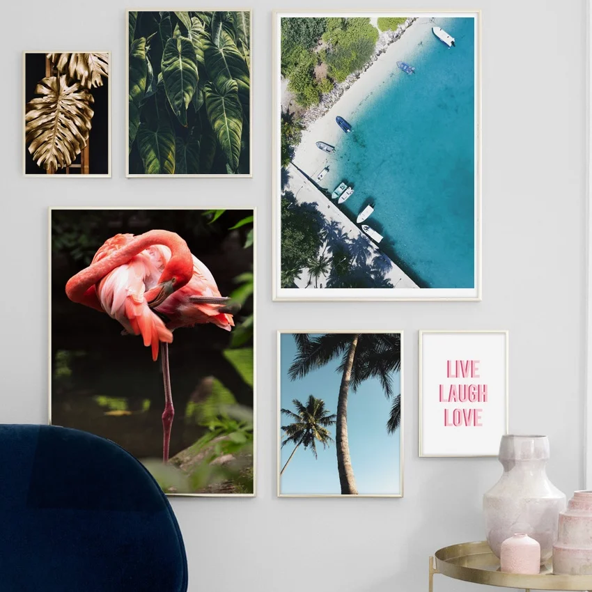 

Blue Beach Flamingo Coconut Tree Landscape Wall Art Canvas Painting Nordic Posters And Prints Wall Pictures For Living Room