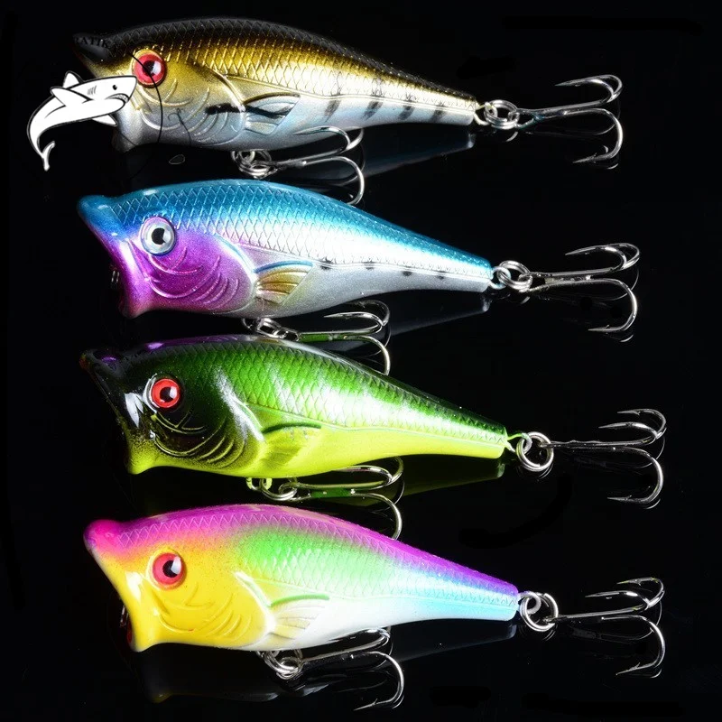 

4Pcs/Lot 6.5cm/10g Top Water Sea Fishing Lures Popper Lure 3D Eye Wobblers Crankbait Minnow Hooks 6# Swimming Crank Hard Baits