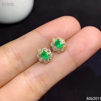 kjjeaxcmy fine jewelry natural emerald 925 sterling silver noble girl gemstone earrings new ear studs support test with box