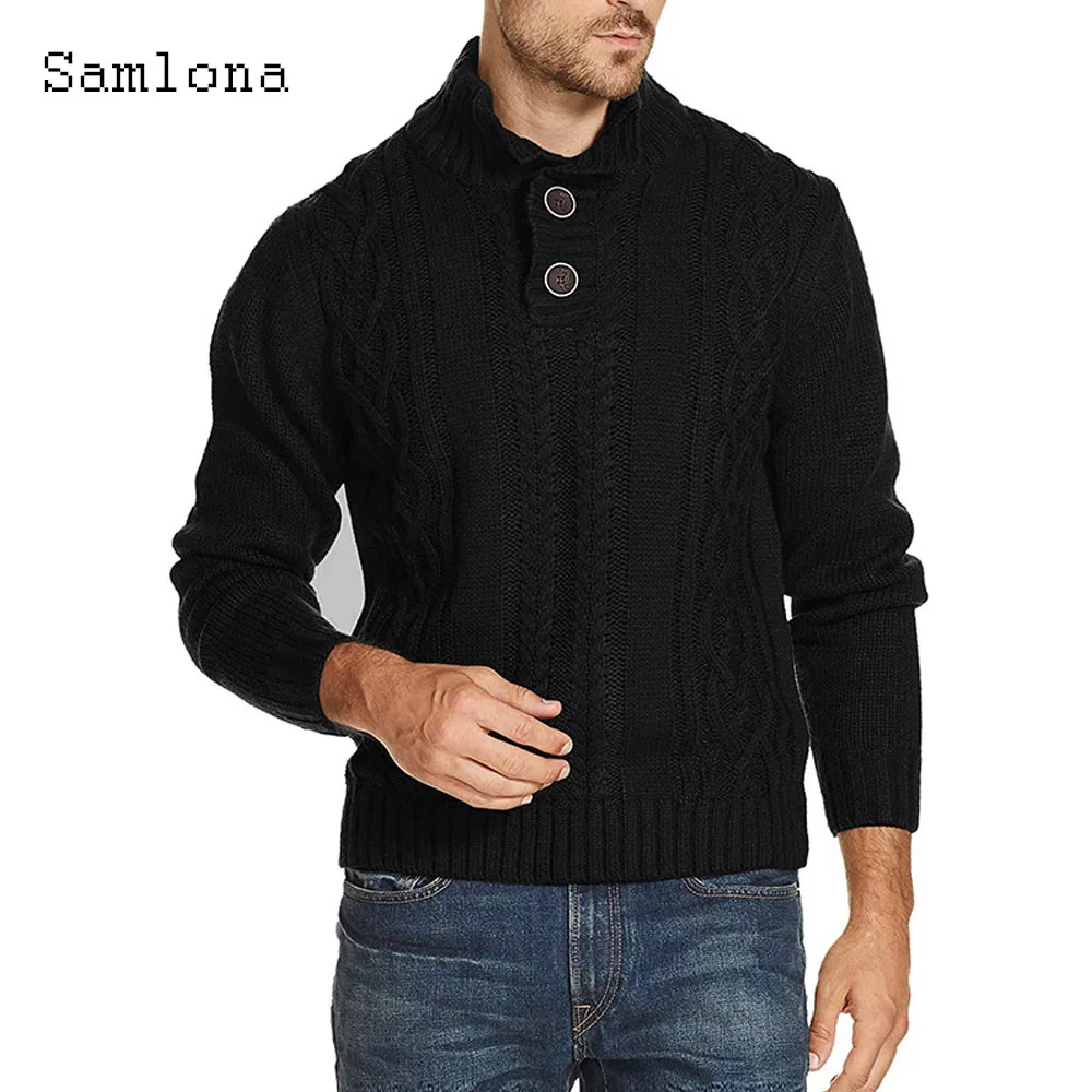 Men Sweater Solid Basic Top Simple Model Knitwear 2021 Autumn Winter Fashion Knitted Casual Pullovers Mock Neck Sweater Homme