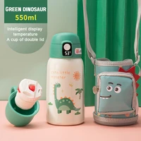 550ml cartoon portable bag strap smart display double lid stainless steel vacuum water thermos for kid children students bottle