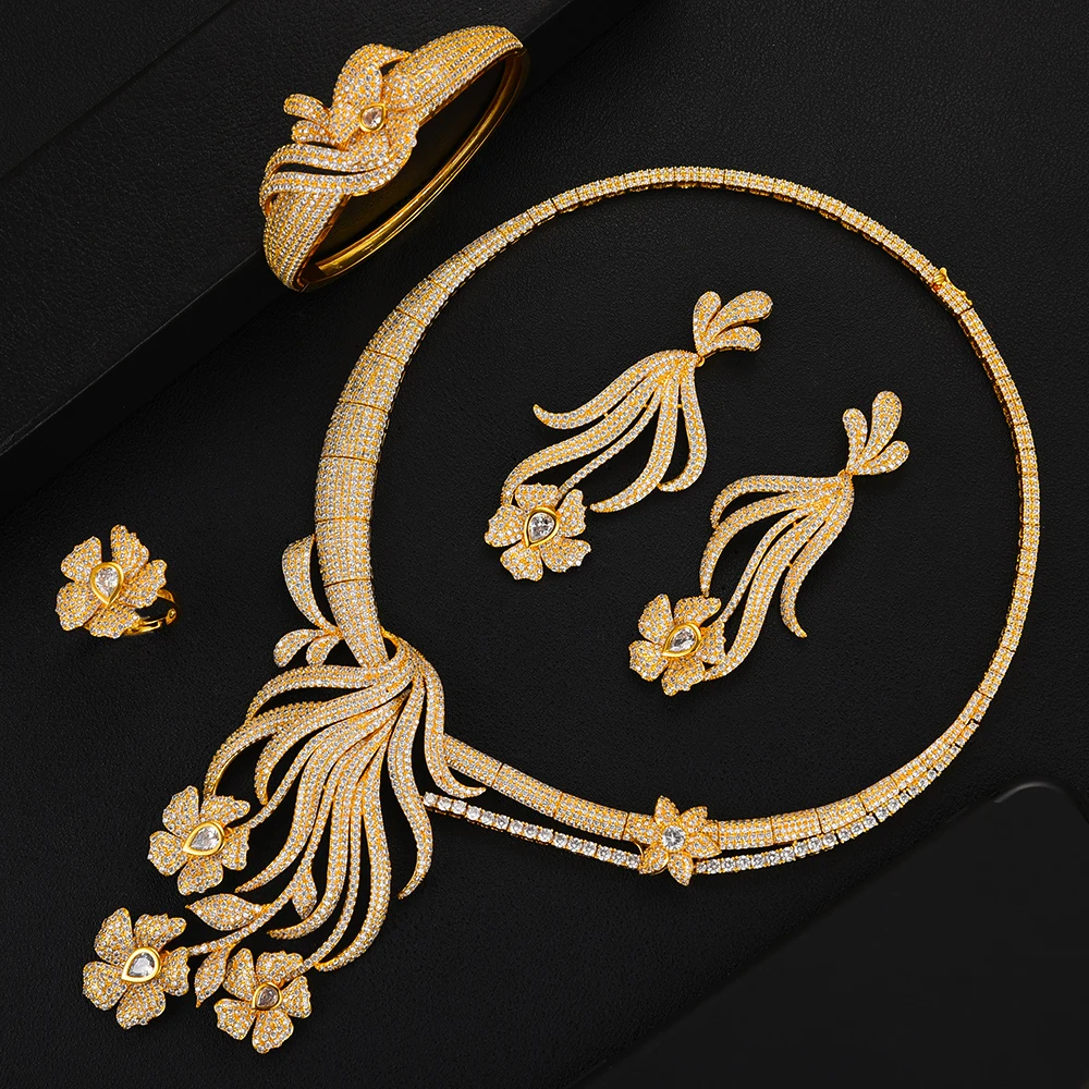 

KellyBola Parure Bijoux Femme Hot Bridal Wedding Engagement Noble Necklace Bracelet Earrings Ring Sets for Women Party Jewelry