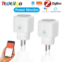 tuya smart zigbee socket switch 220v 16a eu plug adapter with power monitor wireless voice remote control timer for alexa google