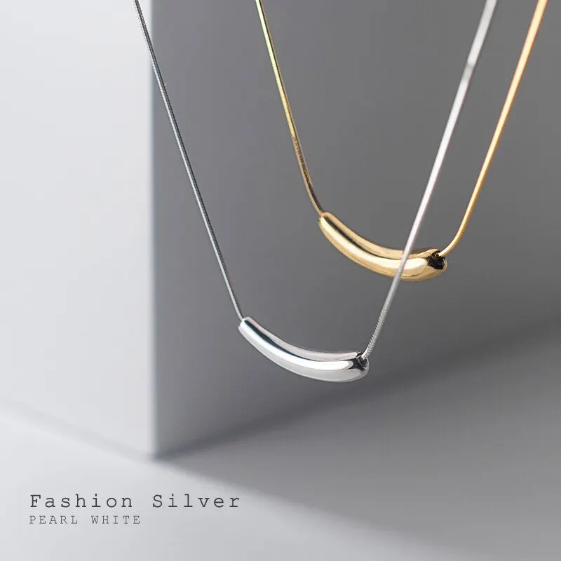 

A00970 Minimalist Geometric Arc Chain Pendant Necklace for Women Genuine 925 Sterling Silver Teen Office Jewelry