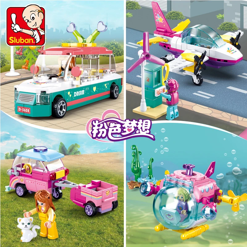 Sluban Pink Dream Series Building Blocks 469pcs B0921 Aircraft Submarine Car Assembled Model Brick Children Toy Gift | Игрушки и хобби