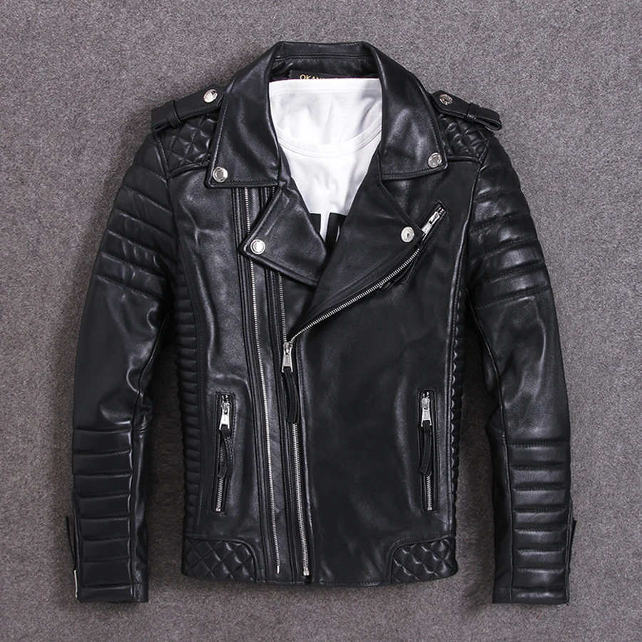 

size Free shipping.Plus Brand soft sheepskin coat for man,men's genuine jacket.fashion slim motor Leather clothe