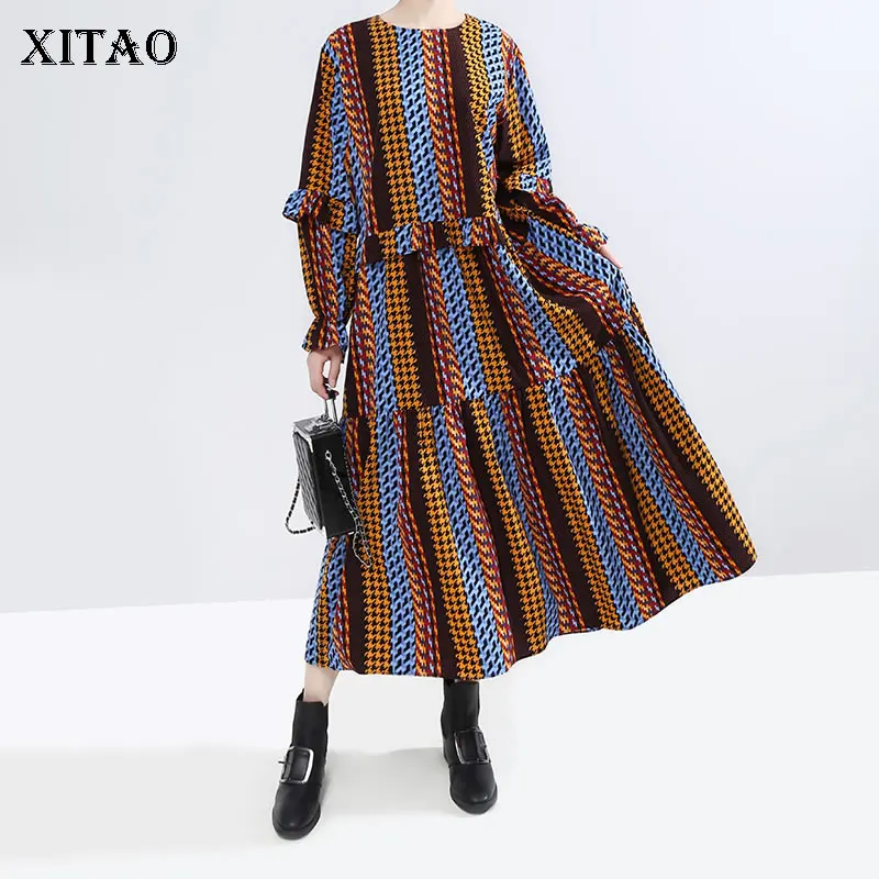 XITAO платье Бандажное с принтом Для женщин мода новый 2019 осенний пуловер