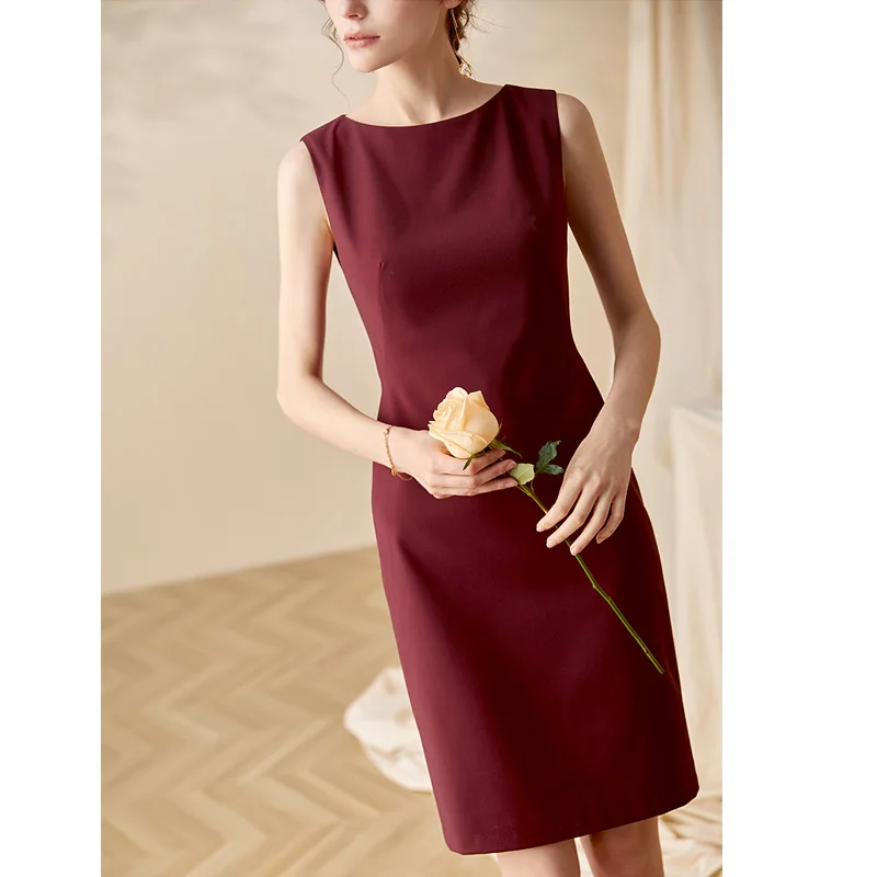 

Luo Yi solid color dress women's 2020 spring and summer new simple sleeveless intellectual slim ol mid length skirt 01790