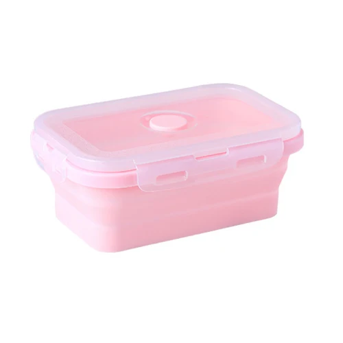 Pink Силиконовый складной Ланч-бокс, контейнер для хранения продуктов, портативный складной Ланч-бокс для детей и взрослых - Цвет: Pink