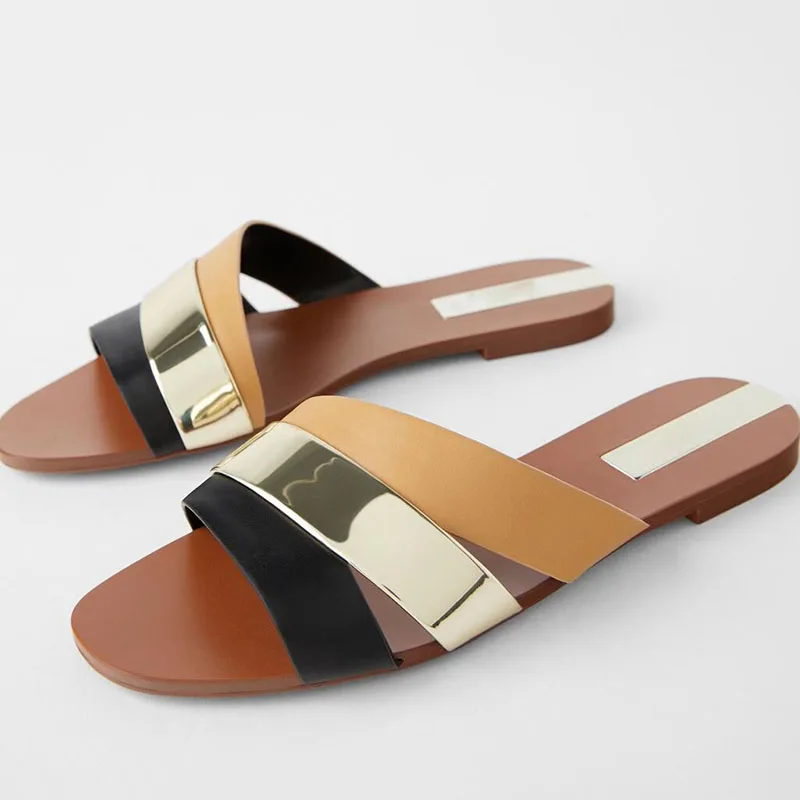 Сланцы женские с открытым носком повседневные пляжные шлепанцы сланцы плоская